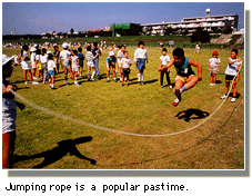 Jumping rope  is a popular pastime.