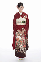 A woman in traditional Japanese kimono.