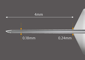 The needle has a wide base and narrow tip, allowing medication to be injected smoothly. (Photo courtesy of TERUMO CORPORATION)