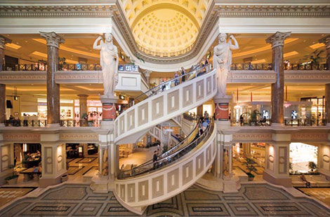 Spiral escalator installed in Las Vegas, United States, at Forum Shops