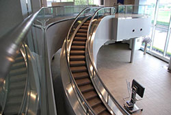 Spiral escalator installed at the front entrance of Mitsubishi Electric Inazawa Works