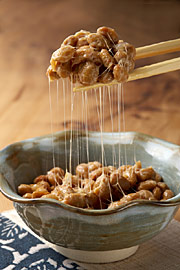 The sticky strings of natto, which are mainly comprised of polyglutamic acid