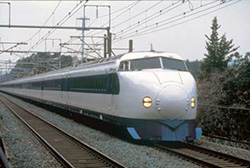 The first Shinkansen train model, the O series, introduced in 1964