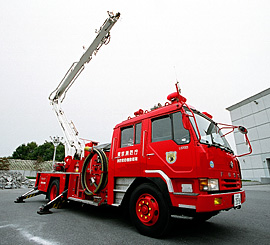 Fire truck with folding arm