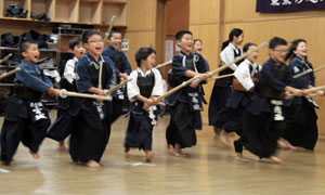 Children practice kendo at a town dojo (Tokyo Shudokan).