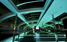 On board the Hotaluna, passengers can view the futuristic Tokyo night sky.