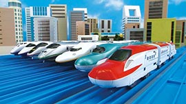 An array of Plarail Shinkansen (provided by TOMY Company, Ltd.)