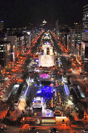 The beautiful light-up of Odori Park in Sapporo during the “Sapporo Snow Festival”