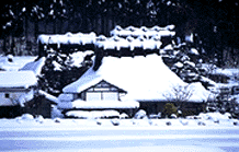 Winter: A small village is covered by snow.