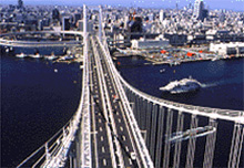 The Rainbow Bridge is one of Tokyo's newest landmarks, linking its downtown area with the newly redeveloped waterfront district.