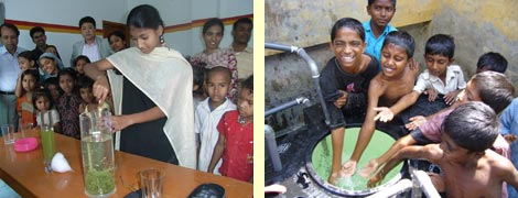 Using a clarifying agent to clean water Children in Bangladesh enjoy clean water 