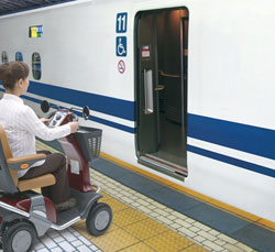 The user of a Town Cart can ride a Shinkansen bullet train while sitting on the vehicle.