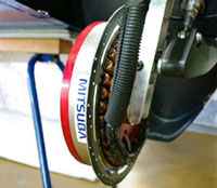 The solar vehicle's motor was also made in Japan. (Photo courtesy of Tokai University)