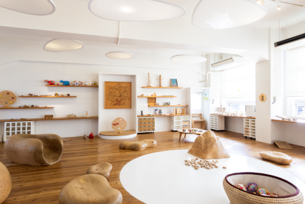 Wooden moku-iku play area for babies at Tokyo Toy Museum