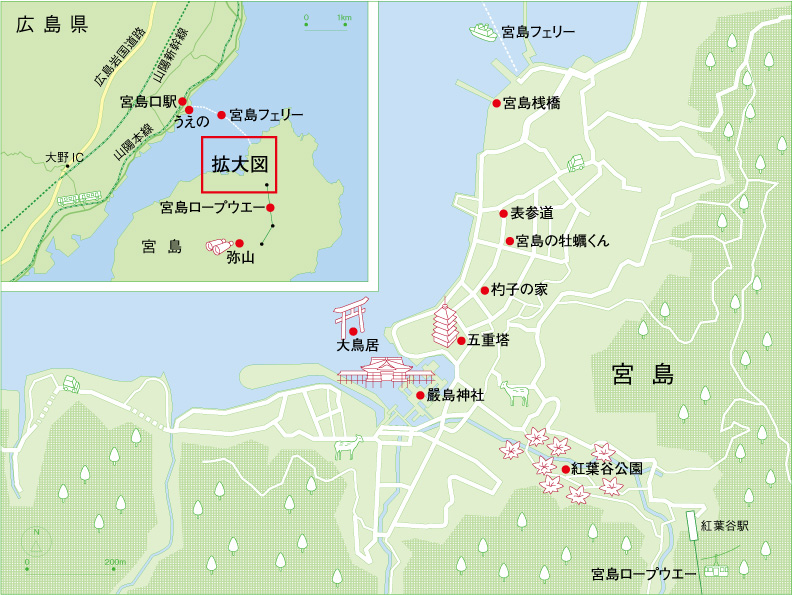 宮島の交通案内地図