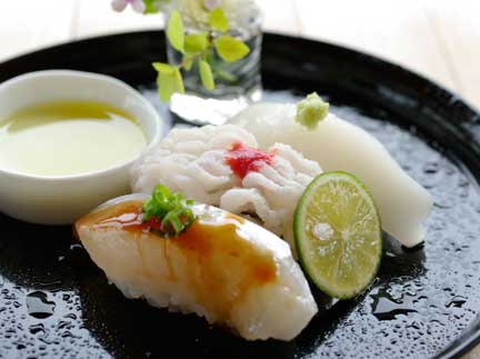 Sushi made with fresh fish from the Seto Inland Sea, photographed at Sosaku Ryori No no Ka.