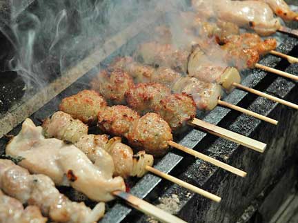 Poultry served yakitori-style.