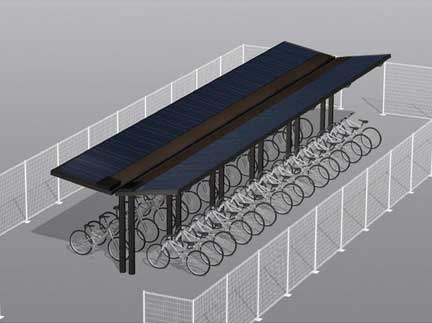 An image of the bike park to be built at Sakura-shinmachi Station. (C)SANYO Electric Co.,Ltd.