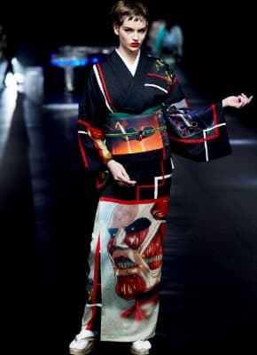 A kimono featuring imagery from the popular anime "Attack on Titan." (Photo courtesy of YOSHIKIMONO)
															