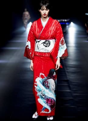 A kimono featuring imagery from “Blood Red Dragon,” a Marvel comic that stars YOSHIKI as the main character. (Photo courtesy of YOSHIKIMONO)
