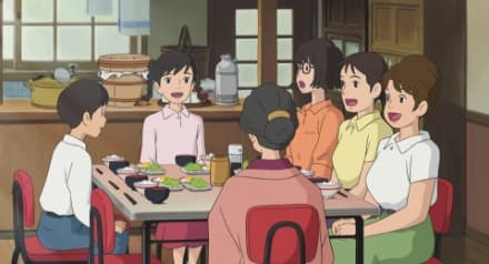 2011’s From Up on Poppy Hill. Scenes of people enjoying meals together are another hallmark of Ghibli films. Many fans on social media comment on how delicious Ghibli’s food always looks and how they wish they could try it. (© 2011 Chizuru Takahashi, Tetsuro Sayama/Keiko Niwa/Studio Ghibli, NDHDMT)