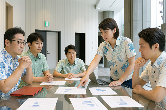 It is not uncommon to see kariyushu wear in business settings across Okinawa.