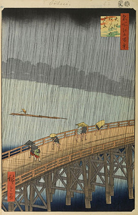 UTAGAWA Hiroshige’s Sudden Shower Over Shin-Ohashi Bridge and Atake (ca. 1857).
